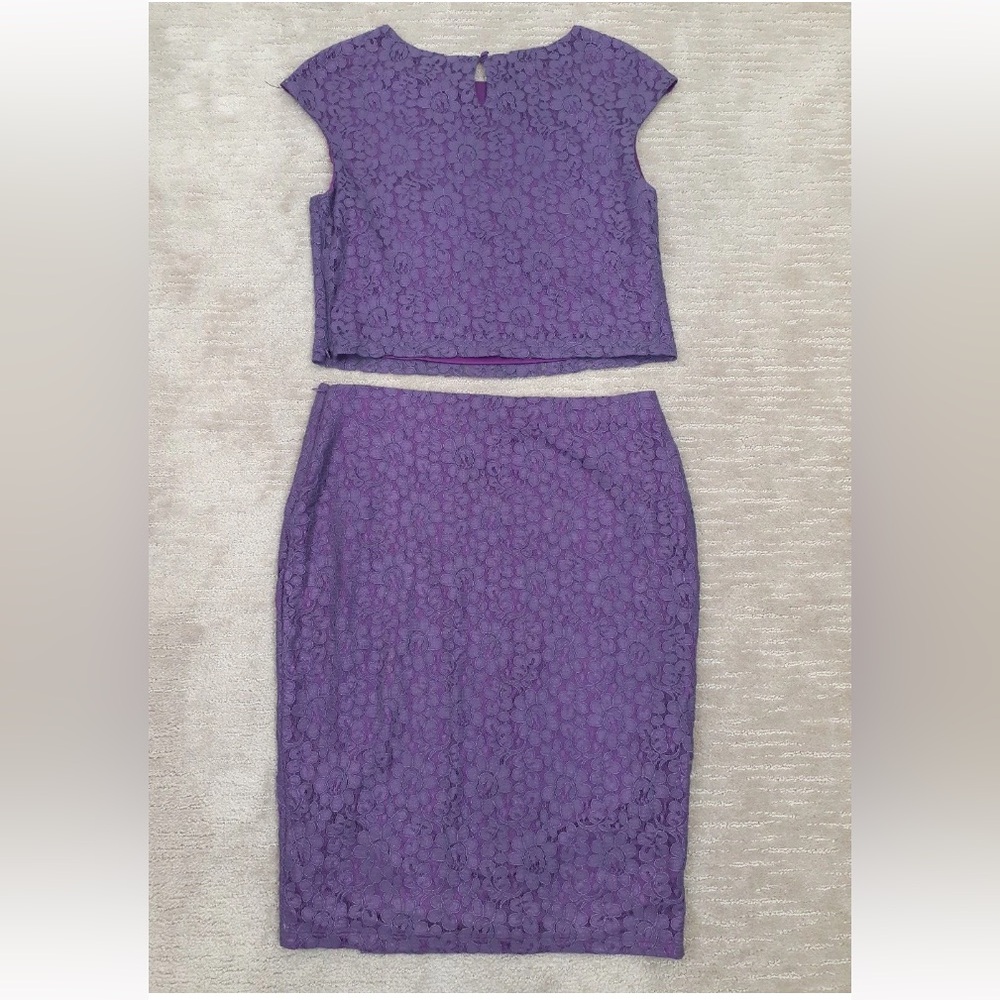 Bisou Bisou Twin Set Coordinate Set L/14 Purple Lace Two Piece Skirt Chic Party